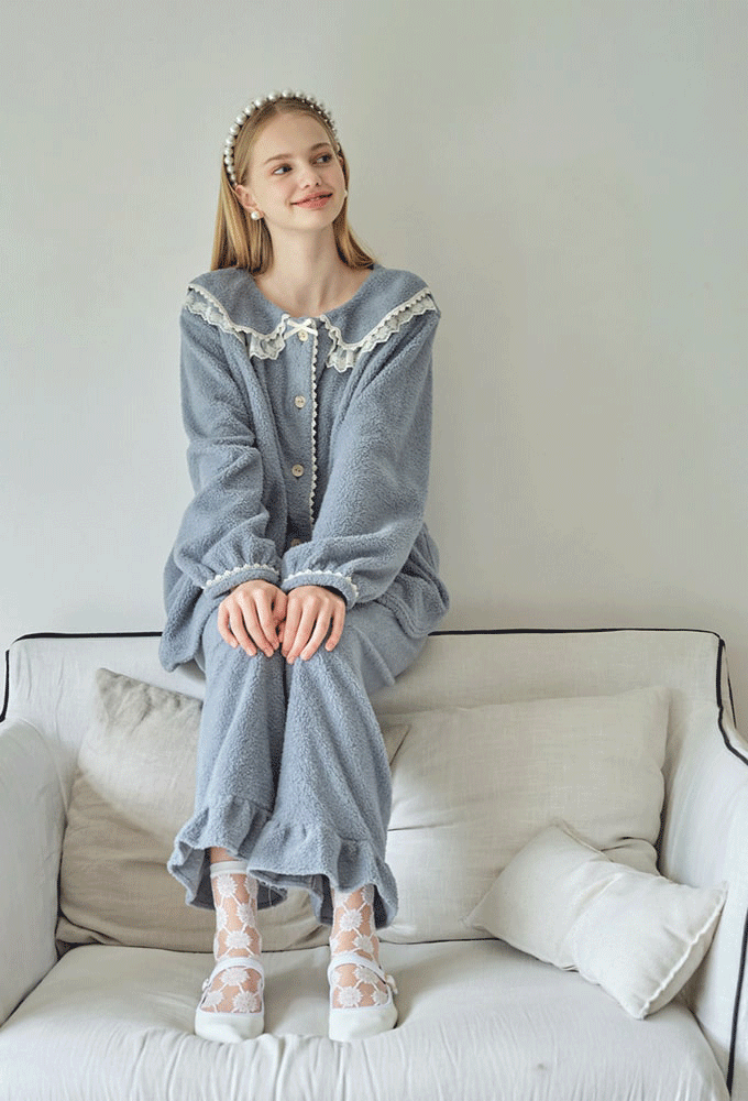 여성-디엘 보아양털 라운드형 긴팔상하잠옷 홈웨어