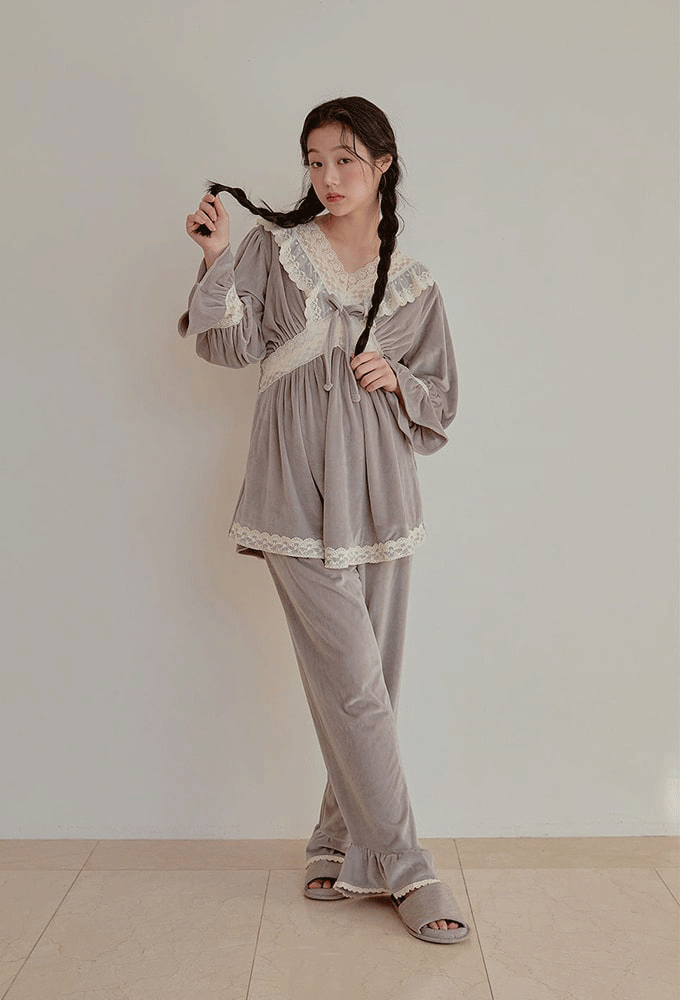 여성-그라나다 밍크스판극세사 긴팔상하잠옷 홈웨어