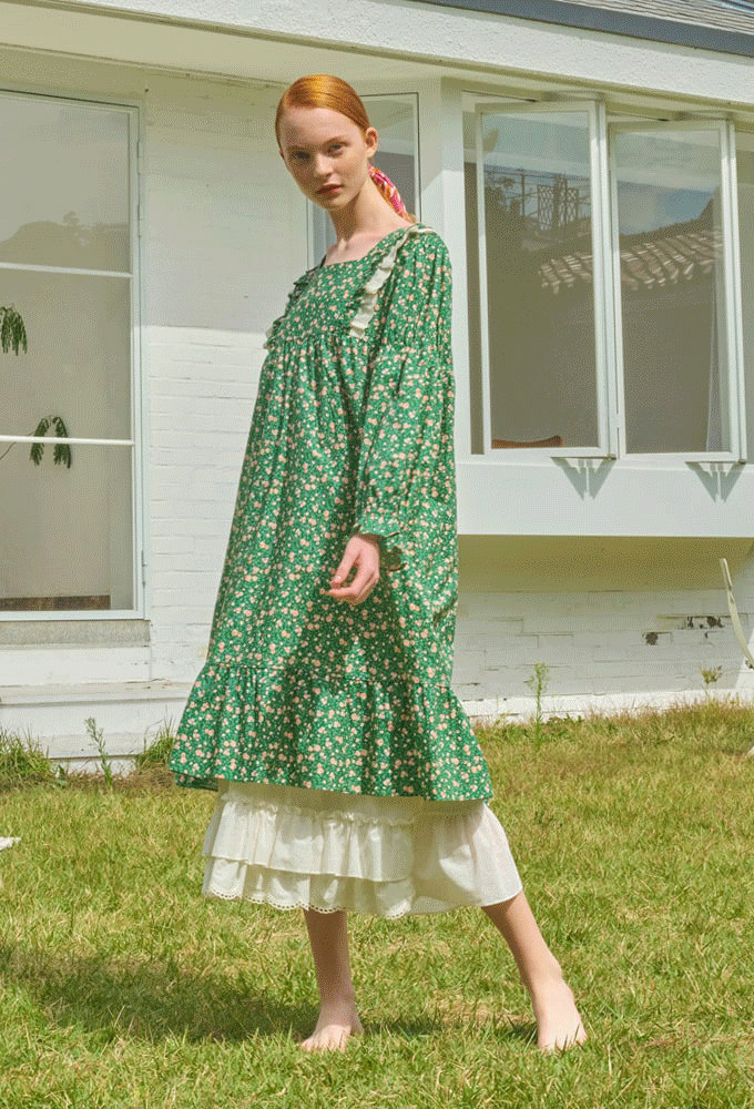 여성-라플렌 40수면 라운드형 긴팔원피스잠옷 홈드레스