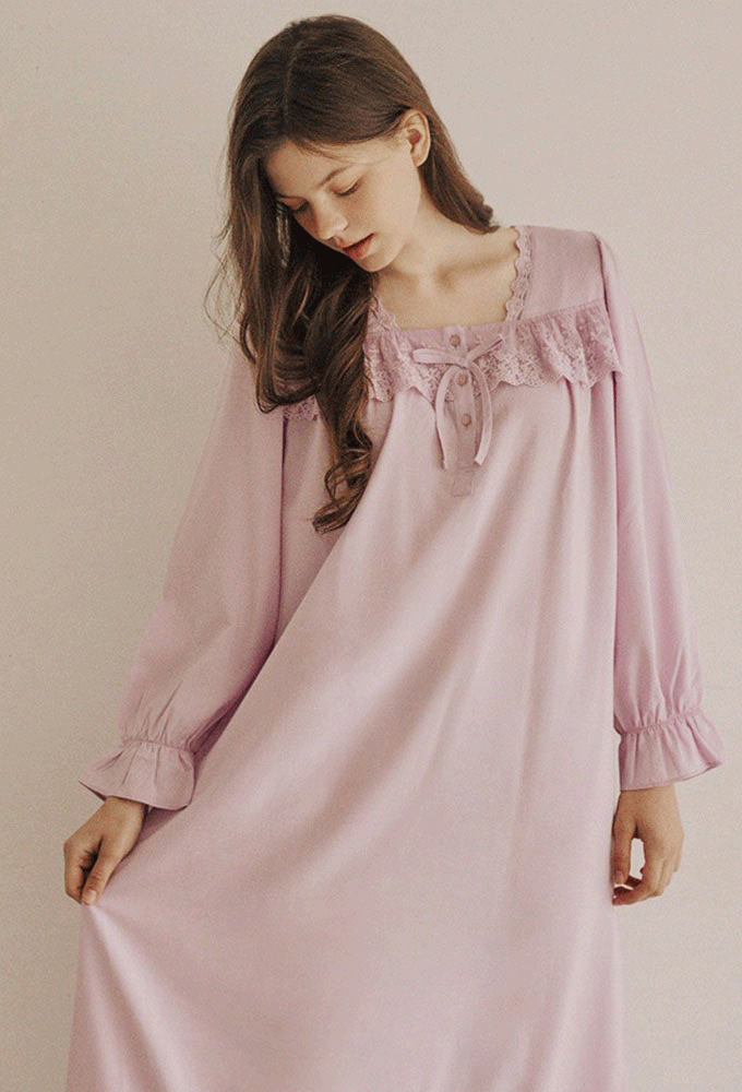 여성-러비즈 프로비스코스 긴팔원피스잠옷 홈드레스 pink