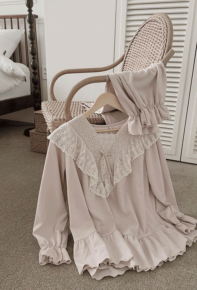 여성-프리다 기모스판 브이넥형 긴팔상하잠옷 홈웨어